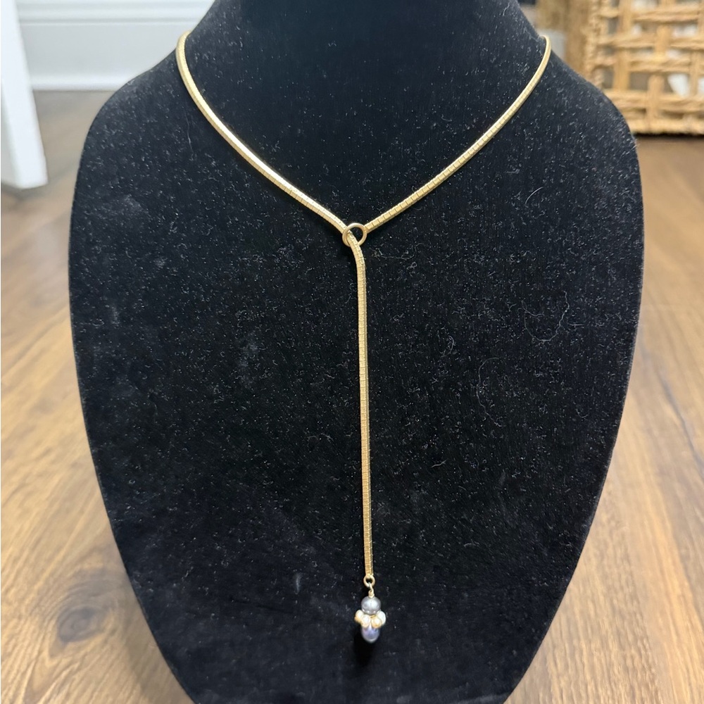 gold-plated Y-style lariat necklace made with real pearls